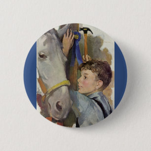 Vintage-Rennpferd, Blaues-Band-Gewinner mit einem Button