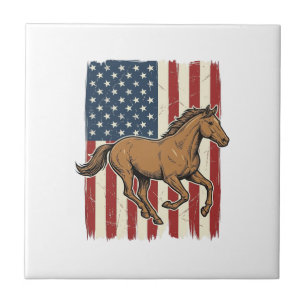 Vintage-Rennpferd-patriotisches Flag-Shirt-Design_ Fliese