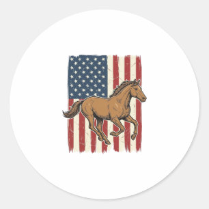 Vintage-Rennpferd-patriotisches-Flag-Shirt-Design_ Runder Aufkleber