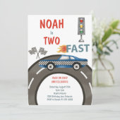 Vintage Rennwagen Blue 2. Geburtstagseinladung Einladung (Stehend Vorderseite)