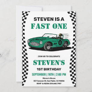 Vintage-Rennwagen Fast One 1. Geburtstag Einladung