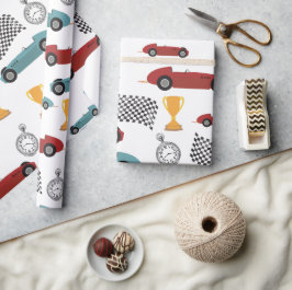 Vintage Rennwagen mit blauer und roter Schnelle Re Geschenkpapier