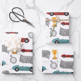 Vintage Rennwagen mit blauer und roter Schnelle Re Geschenkpapier Set