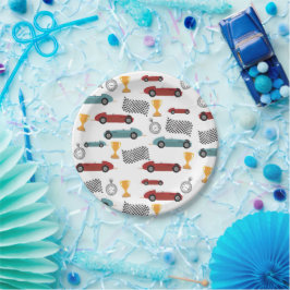 Vintage Rennwagen mit blauer und roter Schnelle Re Pappteller