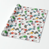 Vintage-Rennwagen-Muster Geschenkpapier (Ungerollt)