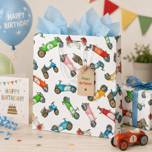 Vintage-Rennwagen-Muster Große Geschenktüte