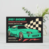 Vintage Rennwagendusche Einladung (Stehend Vorderseite)