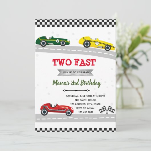 Vintage Rennwageneinladung Einladung (Stehend Vorderseite)