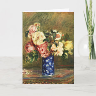 Vintage-Renoir-Rosabouquet in Rosa Blaue Vase Kuns Feiertagskarte