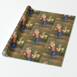 Vintage-Renoir-Rosabouquet in Rosa in blauem Vasen Geschenkpapier