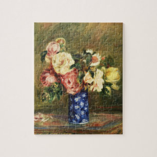 Vintage-Renoir-Rosenbouquet in Rosa, Blaue Vase Ku Puzzle