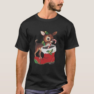 Vintage Rentier Baby Deer Funny Santa Boot Candy T-Shirt