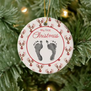 Vintage Rentier Baby's Füße zuerst Weihnachten Keramik Ornament