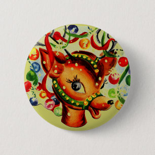Vintage-Rentier Festtags-Retro-Weihnachten Button
