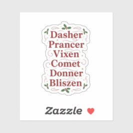 Vintage-Rentier-Namenliste Dasher Dancer Weihnacht Aufkleber