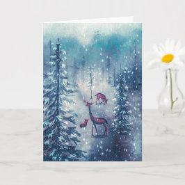 Vintage Rentier- und Weihnachtsbaumkarte Karte