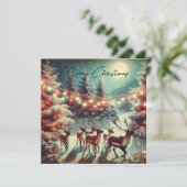 Vintage Rentiere und Weihnachtsleuchten Karte (Stehend Vorderseite)