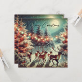 Vintage Rentiere und Weihnachtsleuchten Karte (Vorderseite/Rückseite Beispiel)