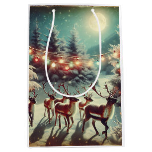 Vintage Rentiere und Weihnachtsleuchten Mittlere Geschenktüte
