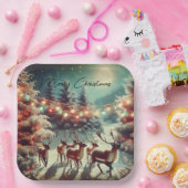 Vintage Rentiere und Weihnachtsleuchten Pappteller (Party)