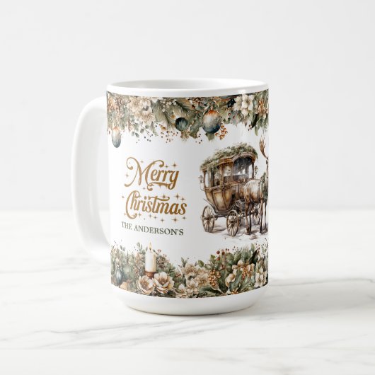 Vintage Rentiere und Weihnachtswagen Kaffeetasse (Vorderseite Links)