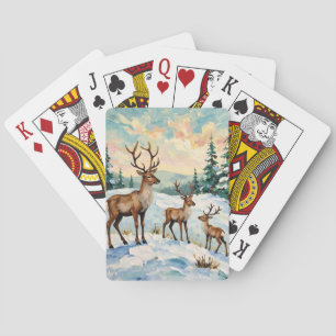 Vintage-Rentierfamilie-Winterwiese-Malerei Spielkarten