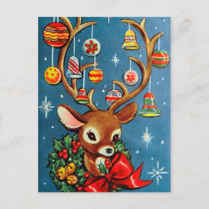 Vintage Rentierrückgabe Weihnachtspostkarte Feiertagspostkarte