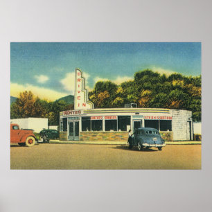 Vintage Restaurant, 50er Jahre Drive-In-Diner und Poster