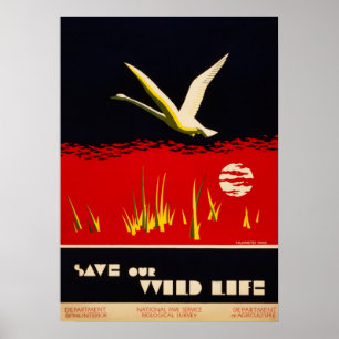 Vintage restaurierte Rettet unser Wildleben Trompe Poster