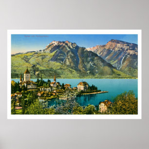 Vintage restored view of Spiez (Bern) Swiss Alps Poster