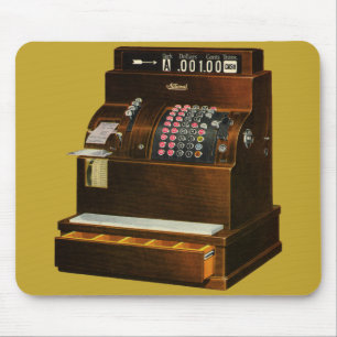 Vintage Retail Business, Antique Cash Register Mousepad