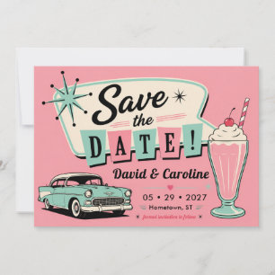 Vintage Retro 1950er Jahre Diner Rosa Spaß Auto Ho Save The Date