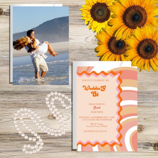 Vintage Retro-70er-Hochzeit Einladung