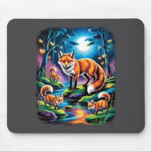 Vintage Retro 90er Airbrush Wald Fuchs Familie Wil Mousepad