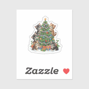Vintage Retro 90er Katzen-Weihnachtsbaum-Tierliebh Aufkleber