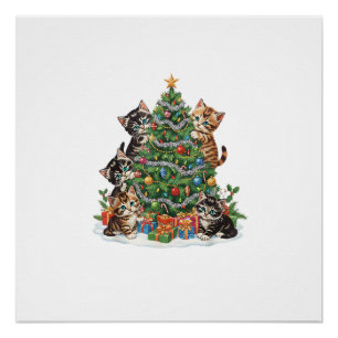 Vintage Retro 90er Katzen-Weihnachtsbaum-Tierliebh Poster