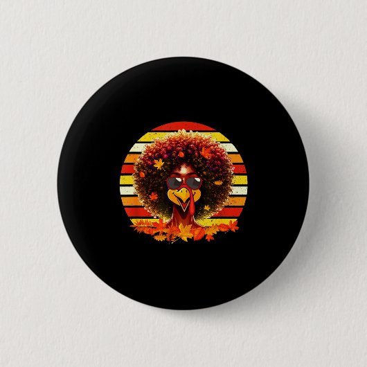 Vintage Retro Afro Frau Truthahn Erntedankfest Sto Button (Vorderseite)