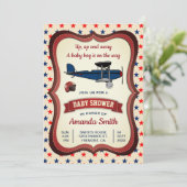 Vintage Retro Airplane Kinderdusche Einladung (Stehend Vorderseite)