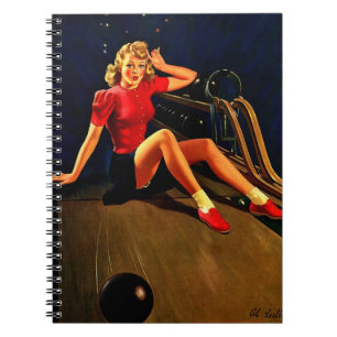Vintage Retro Al Buell Bowling Pin-up Mädchen Notizblock