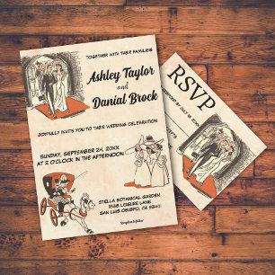 Vintage Retro Alt-Rustikal 50er-Comic-Hochzeit Einladung