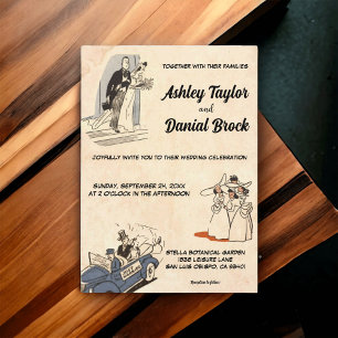 Vintage Retro Alte Romantische 50er Comic-Hochzeit Einladung