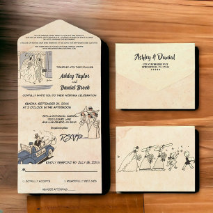 Vintage Retro Alte Romantische Comic Rustikale Hoc All In One Einladung
