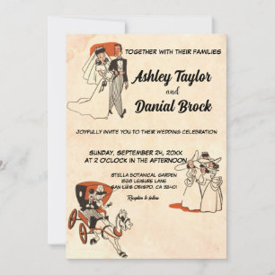 Vintage Retro alte rustikale 50er Comic-Hochzeit Einladung