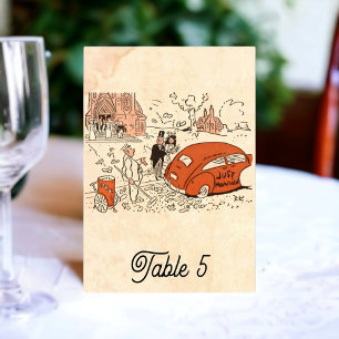 Vintage Retro Alte Rustikale Comic-Hochzeit 50er H Tischnummer
