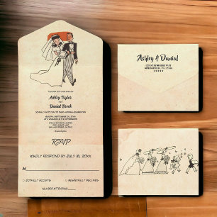 Vintage Retro Alte Rustikale Comic-Hochzeit All In One Einladung