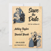 Vintage Retro alte rustikale Hochzeit speichern da Einladung (Vorderseite)