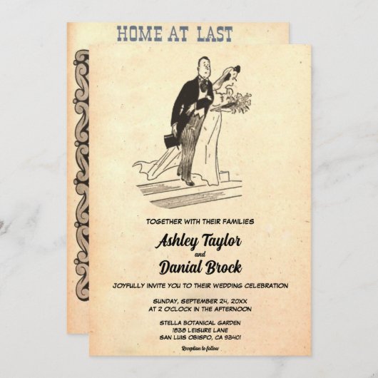 Vintage Retro Altes Comic Hochzeit Einladung (Vorne/Hinten)