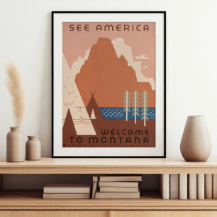 Vintage Retro Amerika Entdecken Willkommen in Mont Poster