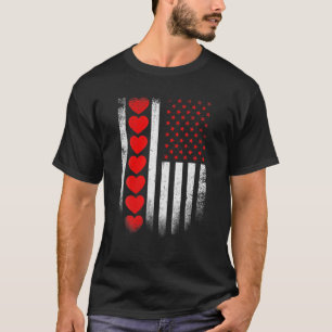 Vintage Retro-amerikanische Fahne mit Herzschlag V T-Shirt