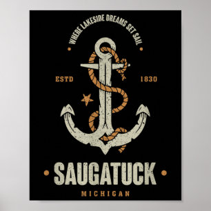 Vintage Retro Anker Saugatuck Michigan Bootfahren  Poster